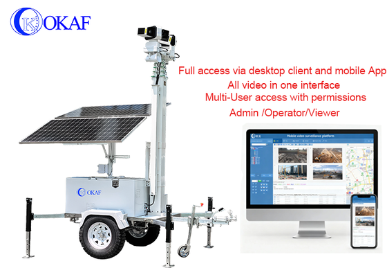 Sistema di sorveglianza mobile ad energia solare fuori rete Rimorchio di sicurezza CCTV solare con albero telescopico da 12 m per cantiere