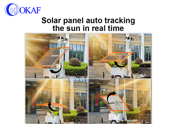 Sistema di sorveglianza mobile ad energia solare fuori rete Rimorchio di sicurezza CCTV solare con albero telescopico da 12 m per cantiere