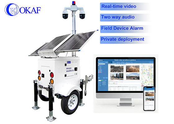 Monitoraggio off-grid Sicurezza 24 ore su 24, 7 giorni su 7 Sistema solare 3x200W Torre CCTV Telecamera con scheda SIM 4G Rimorchio con palo telescopico da 6 m